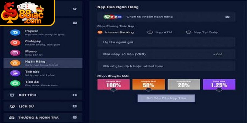 Nạp tiền 88I qua Banking thích hợp với người chơi thường xuyên giao dịch online